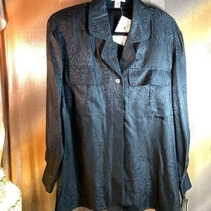 Vintage 90’s black silk oversized big shoulder paisley Size S  42” chest 131